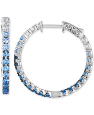 Small Denim Ombr&eacute; (1-3/4 ct. t.w.) & White Sapphire (3/8 ct. t.w.) Hoop Earrings in 14k White Gold, 1.02" 