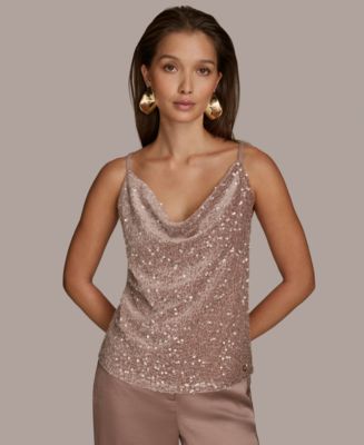 Donna Karan New York Women's Cowl-Neck Sequin Tank Top Macy's