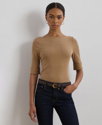 Stretch Cotton Boatneck T Shirt