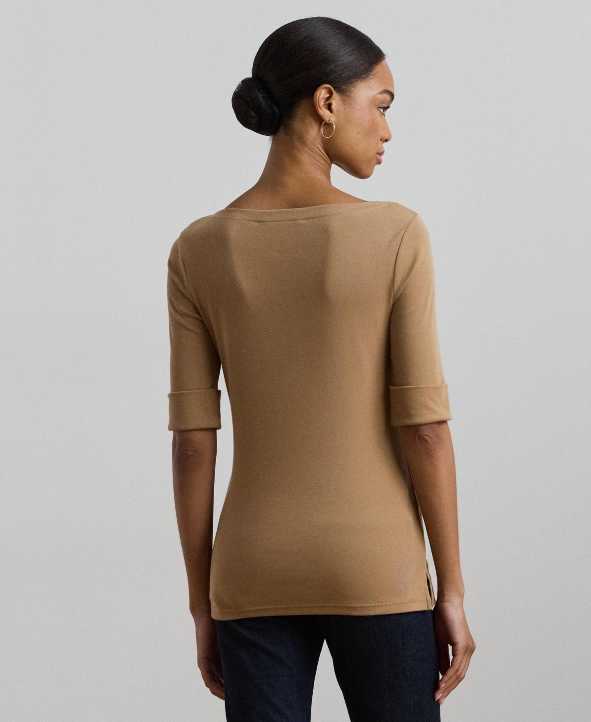 Shop Ralph Lauren Stretch Cotton Boatneck T-shirt In Classic Camel