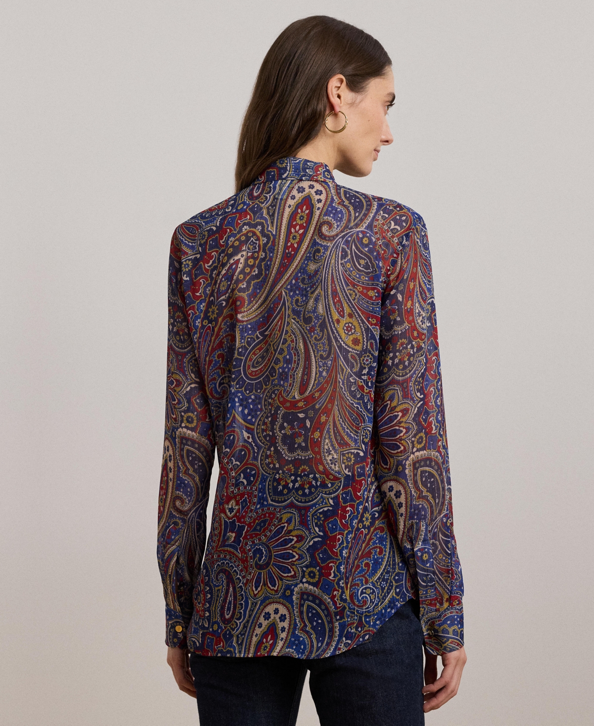 Lauren Ralph Lauren Women's Classic-Fit Print Chiffon Tie-Neck Shirt -red/cream