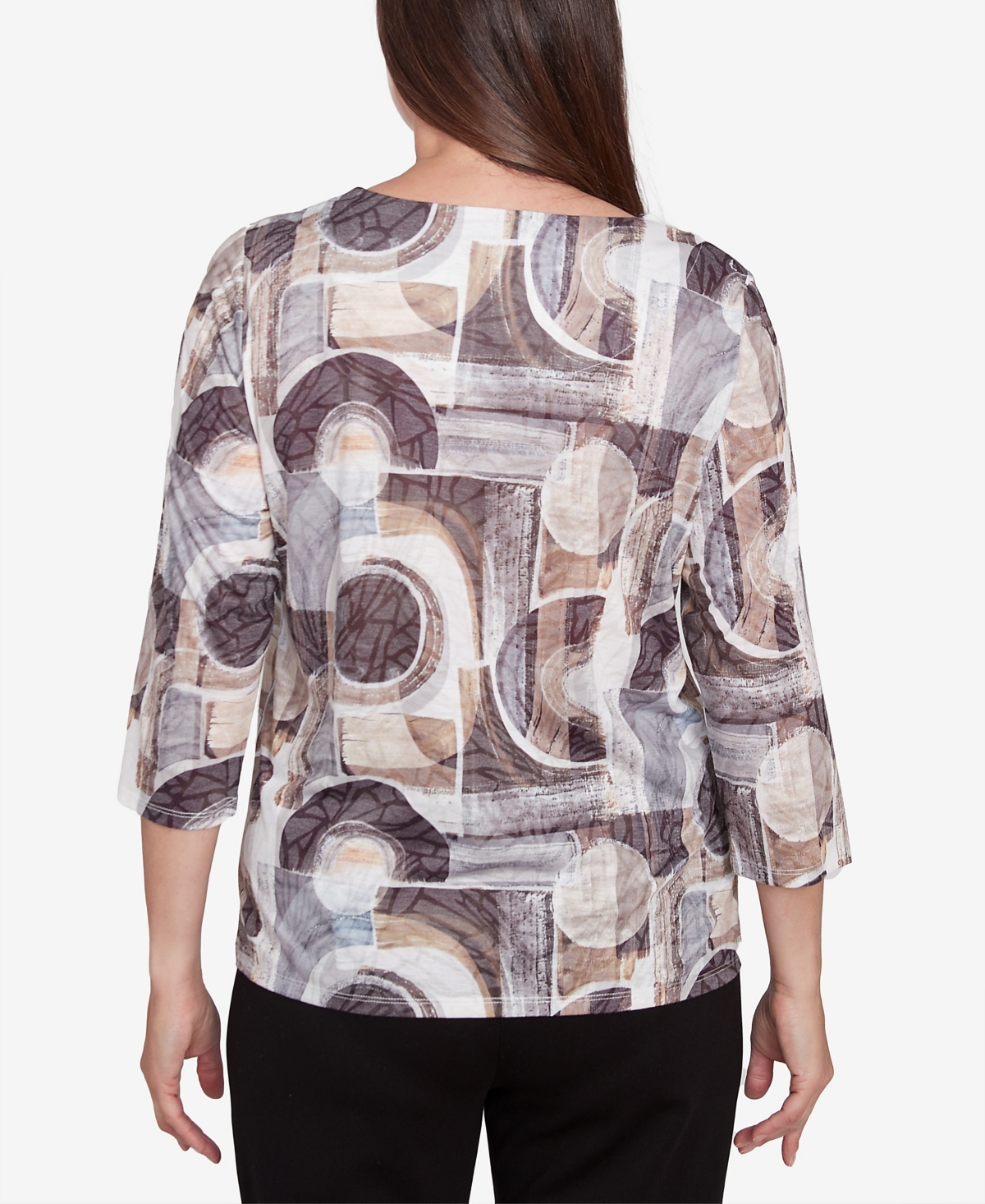 Alfred Dunner Petite Geometric Patch Print Top In Neutral Multi