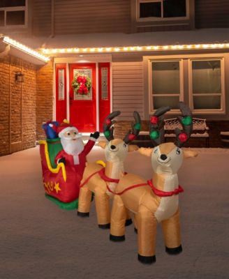 8' Inflatable Santa's Sleigh and Reindeer Outdoor Christmas Decoration