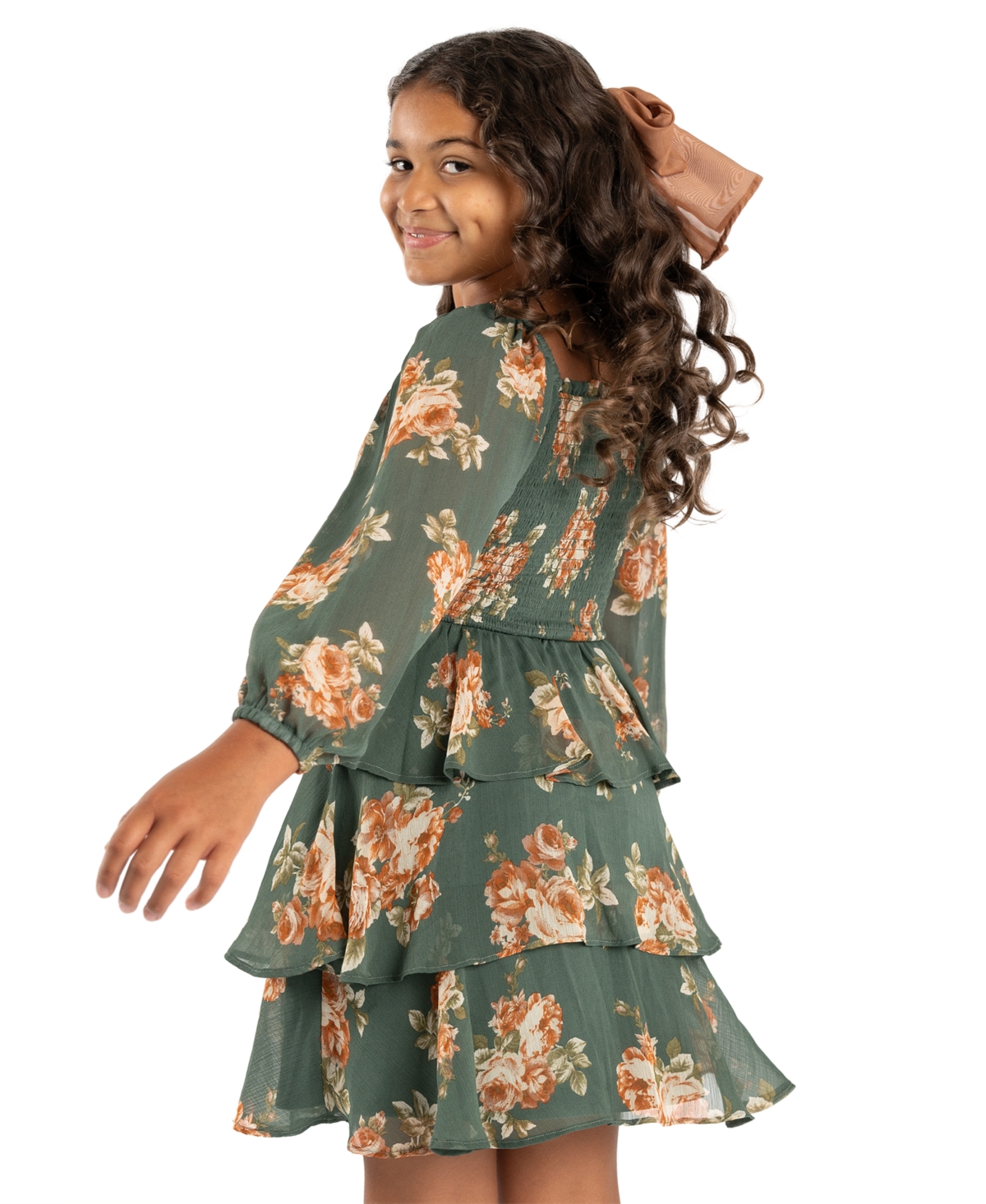 Rare Editions Big Girls Tiered Chiffon Dress with Hair Tie and Necklace, 3-Pieces