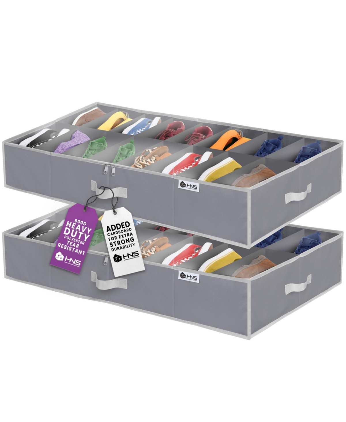 Set of 2 Extra-Large Under Bed Shoe Storage Organizer Fits up to 32 pairs - Grey