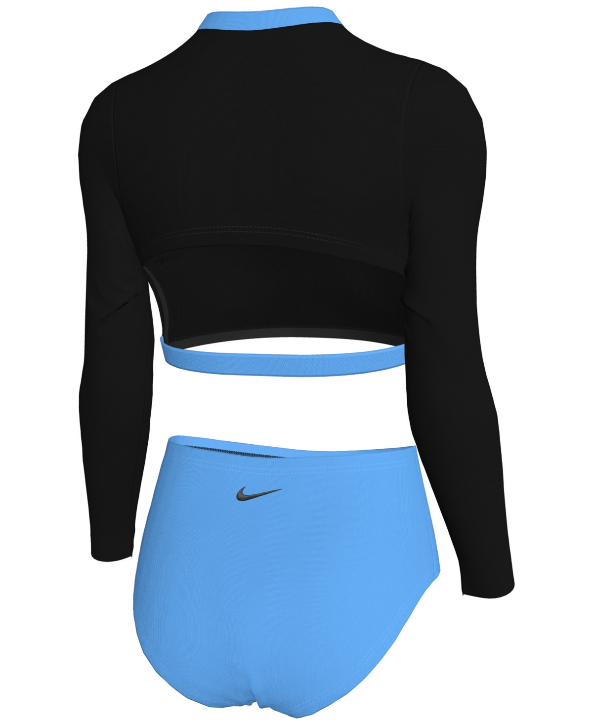 Nike Big Girls Long-sleeve Crop Top & High-waist Swim Bottom Swimsuit, 2 Piece Set In Black