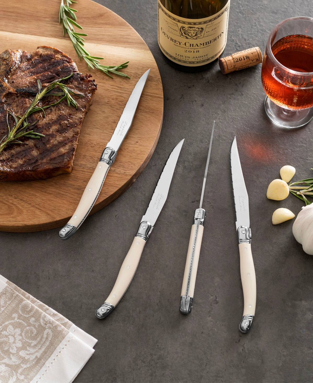 French Home Laguiole Connoisseur 4-piece Steak Knife Set With Handles In Ivory