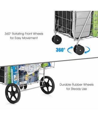 Foldable Metal Utility Cart with Jumbo Basket and Swivel Wheels for Grocery and Laundry