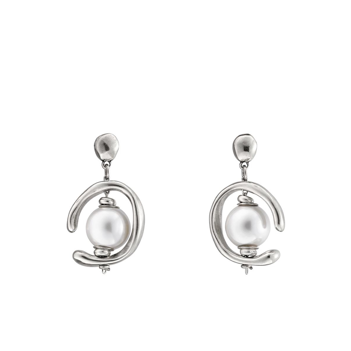 UNOde50 Sterling Silver Metal Clad and Cultivated Pearl Earring - Silver
