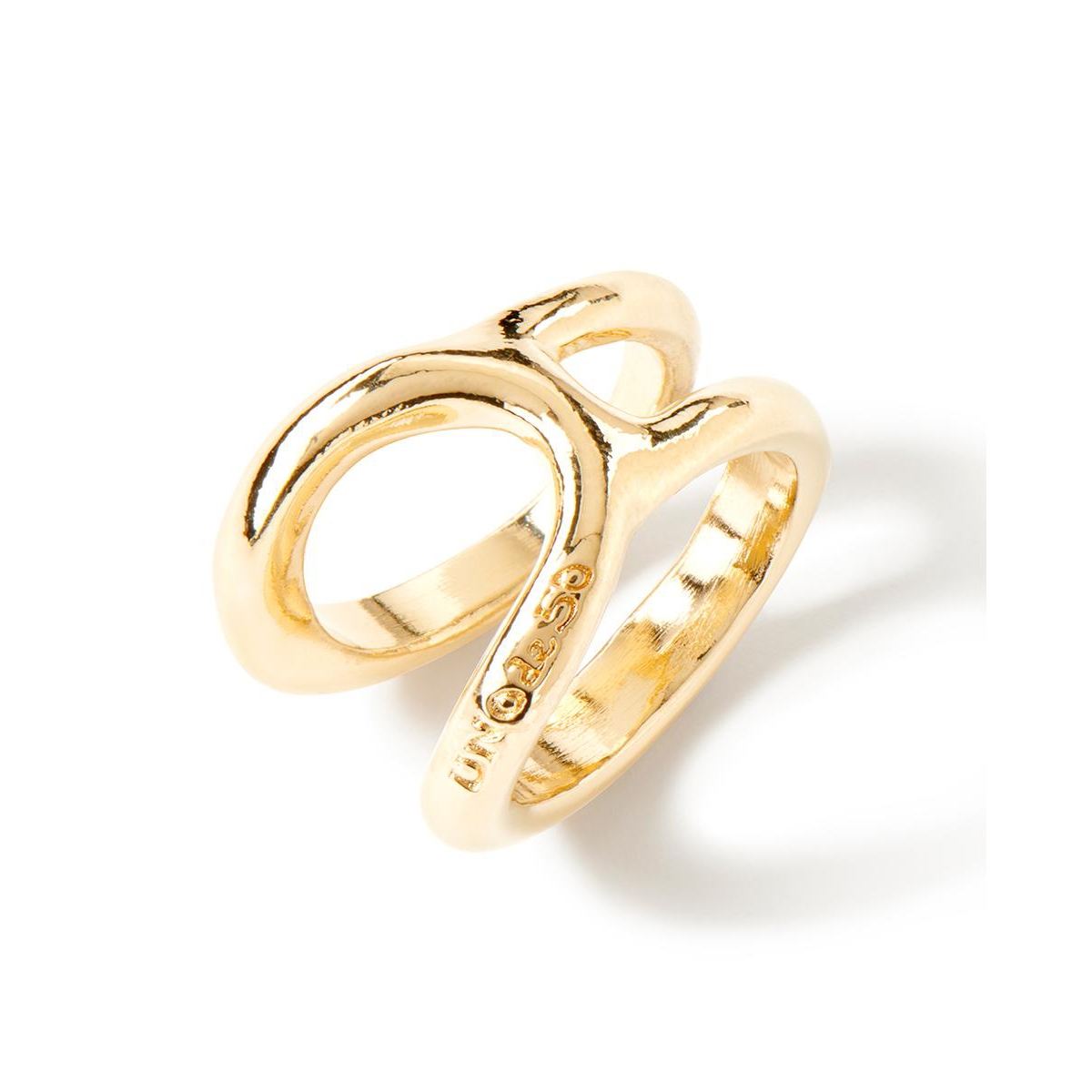 Unode50 Curvilinear Design Brass Clad Ring In Gold