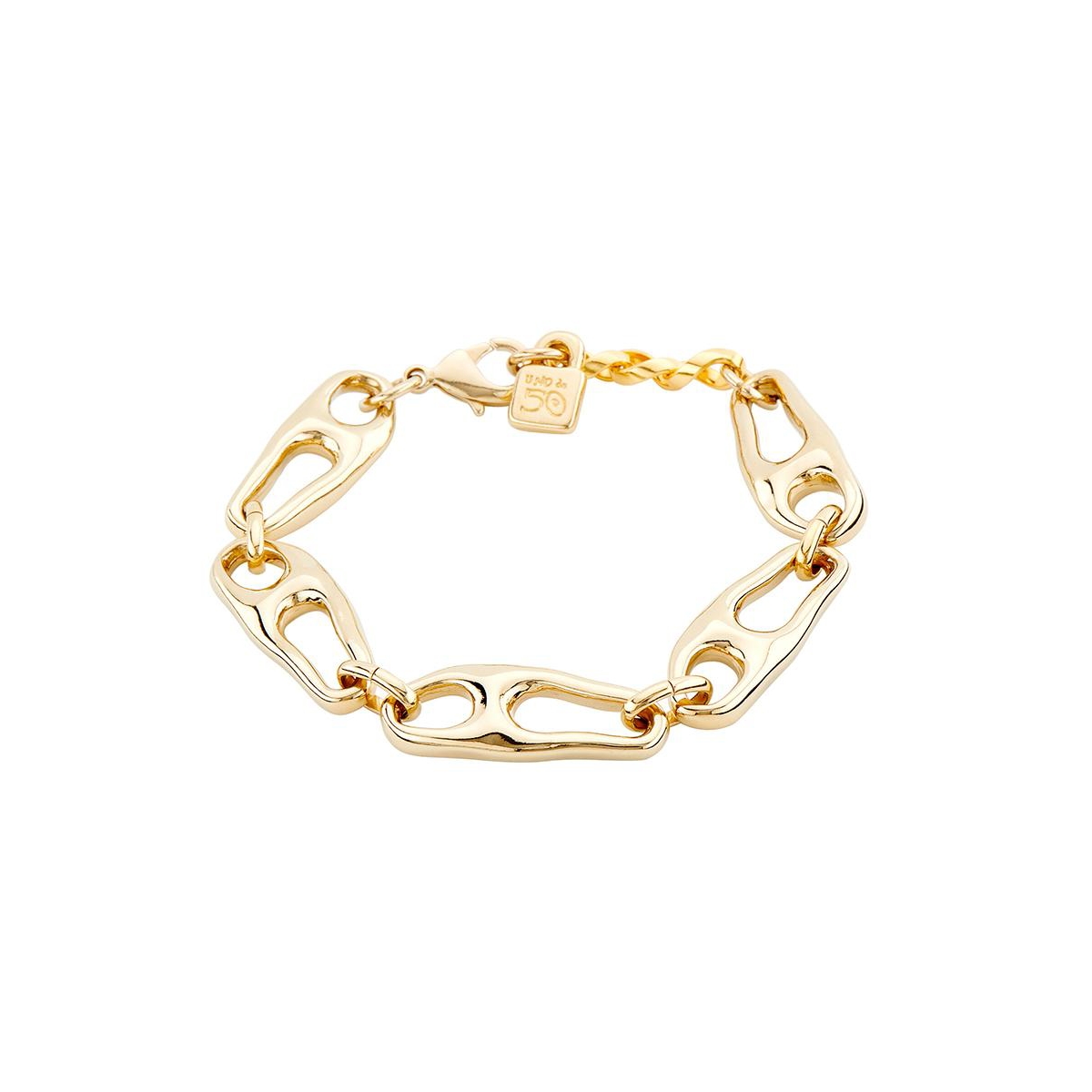 Unode50 Sterling Silver And 18k Gold Plated Carabiner Clasp Bracelet In Gold