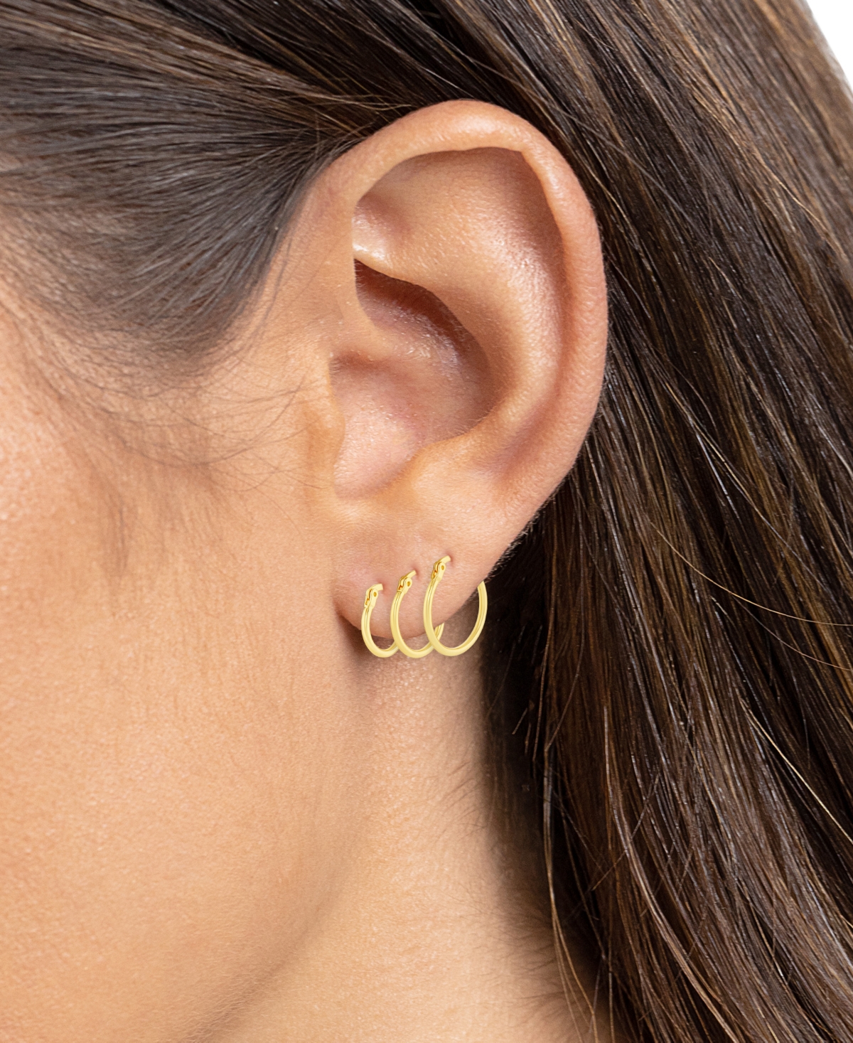 Macy's Polished Hoop Earrings Set In 18k Gold Over Sterling Silver, Created For  In Silver