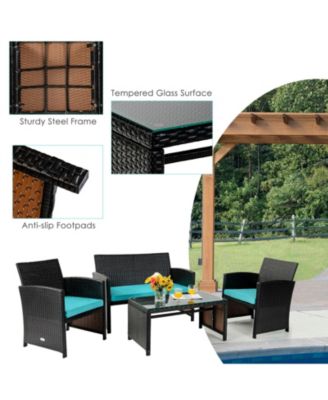 SUGIFT 4 Pieces Patio Rattan Cushioned Furniture Set