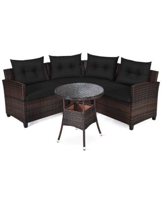 4 Pieces Outdoor Cushioned Rattan Furniture Set
