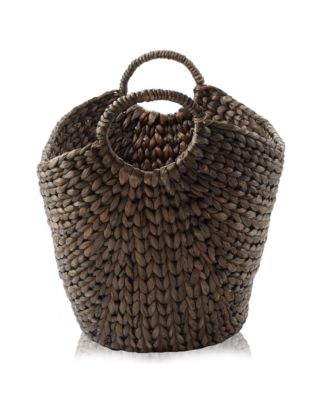 Large Laundry Boat Basket with Handles - Espresso, Woven Water Hyacinth Storage Tote for Blankets, Bathroom, Bedroom, Living Room