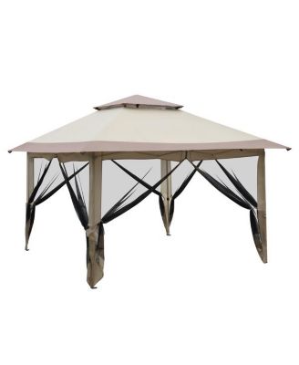 Khaki Oxford Cloth Folding Shed with Right-Angle 4-Sided Gauze Mesh and Double-Top Overhangs