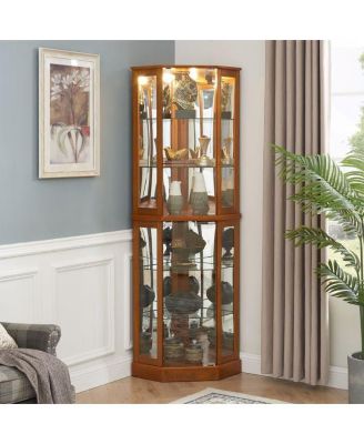 6-Shelf Corner Curio Display Cabinet with Lights and Mirrors