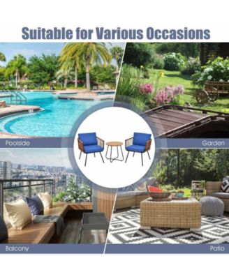 3 Pieces Patio Bistro Furniture Set with Armrest and Soft Cushions