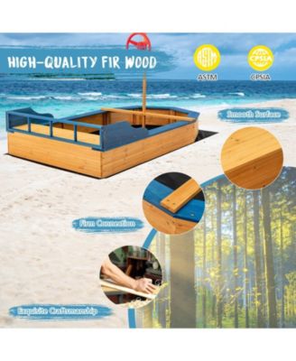 Kids' Pirate Boat Sandbox with Flag and Rudder