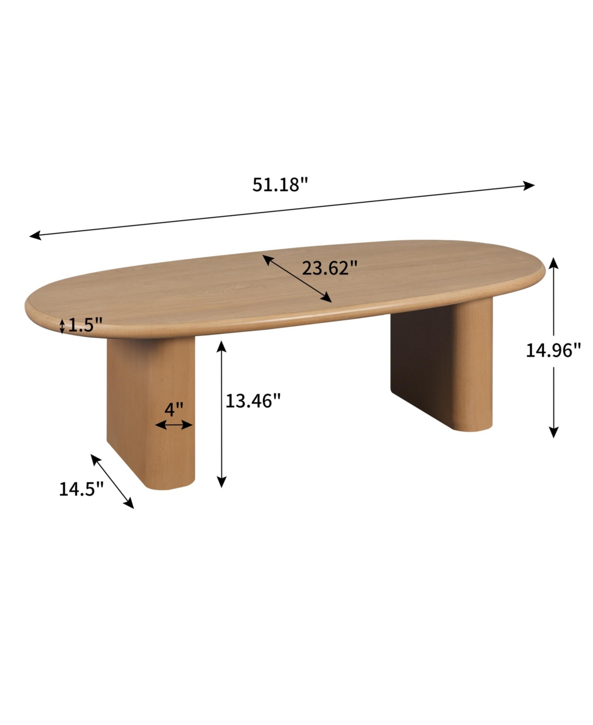 Slickblue 51'' Tapered Tabletop Coffee Table for Modern Living Room Decor