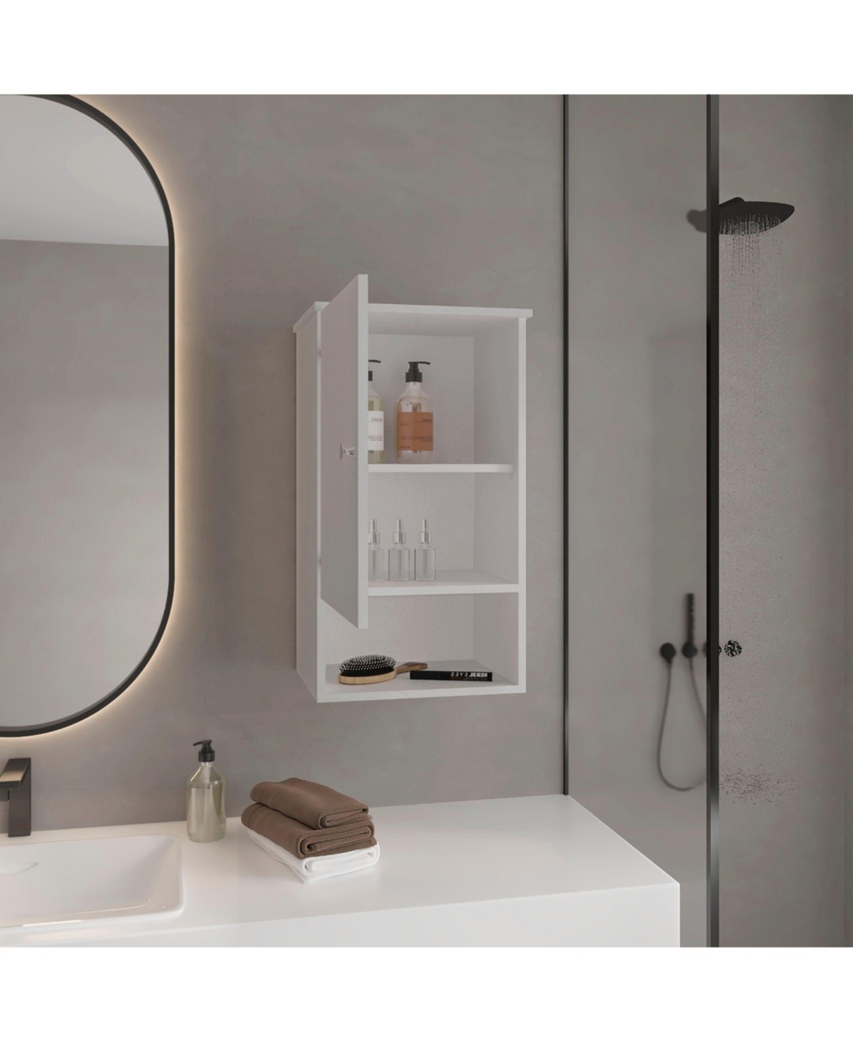 Depot E-Shop Nulato Medicine Cabinet with 1 Door and 3 Shelves, Black