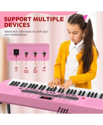 61-Key Pink Electric Keyboard Piano for Beginners with Stand, Bench, Microphone, Headphones, Dual Speakers & Teaching Modes