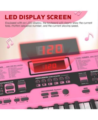 61-Key Pink Electric Keyboard Piano for Beginners with Stand, Bench, Microphone, Headphones, Dual Speakers & Teaching Modes