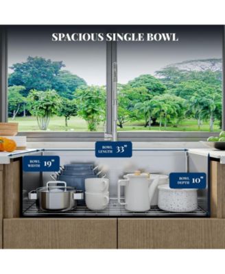 33" Undermount Kitchen Sink, Brushed Nickel Stainless Steel 16-Gauge Single Bowl with Track & Full Accessories for Bar or Family Kitchen