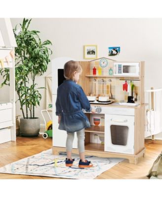 Wooden Kids Pretend Kitchen Playset with Cooking Utensils, Lights, and Sounds