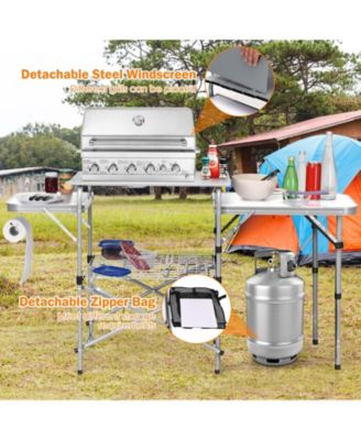Foldable Outdoor BBQ Portable Grilling Table with Windscreen Bag