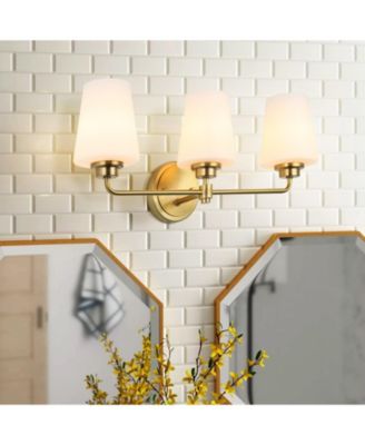 22.5 in. W 3-Light White Plus Gold Bathroom Vanity Light with Shade