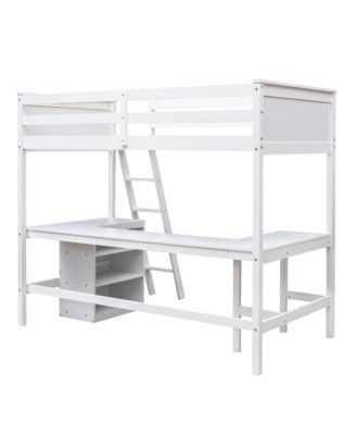 Twin Size Loft Bed With Shelves And Desk, Wooden Loft Bed With Desk