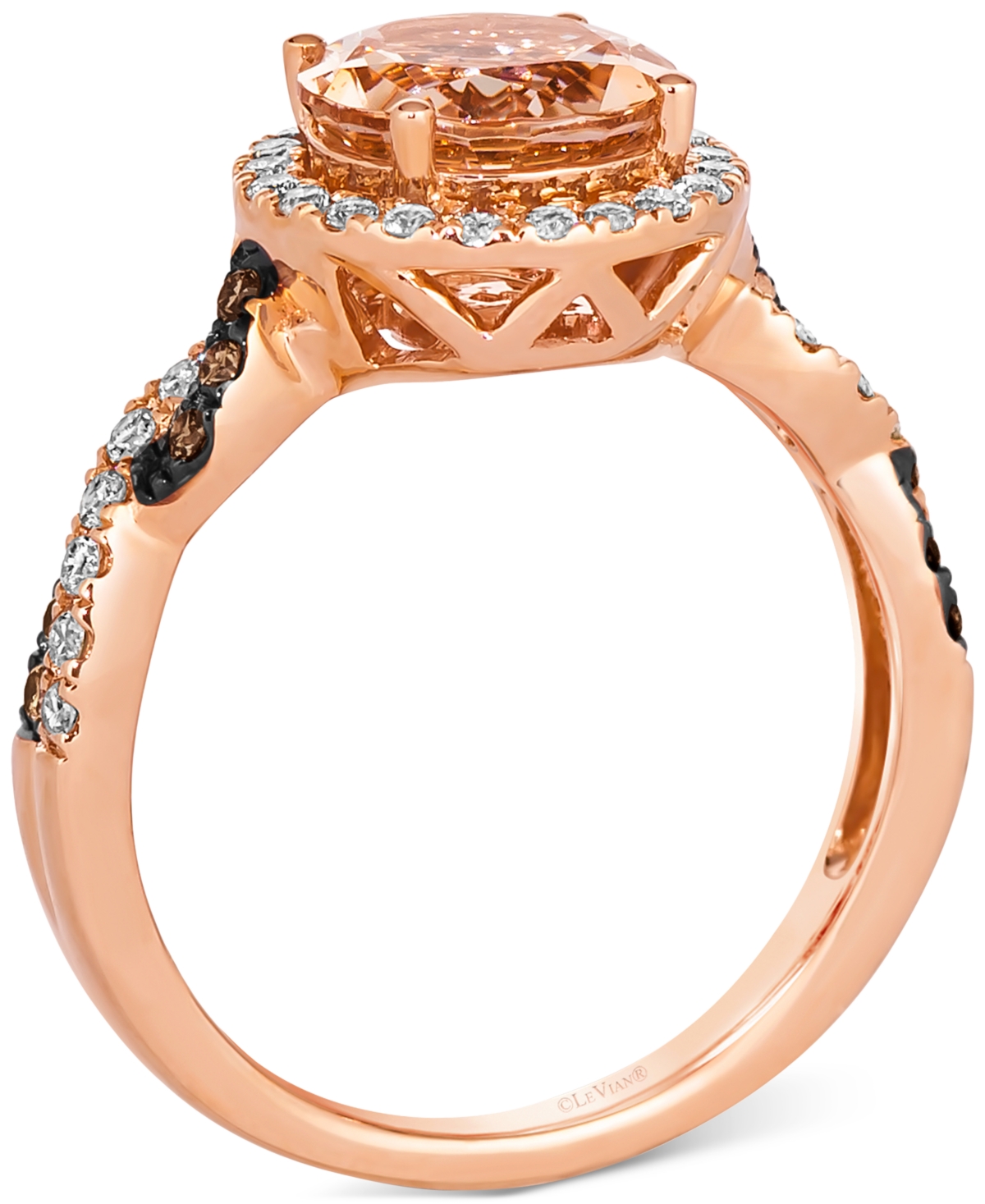 Le Vian Morganite (1-3/8 ct. t.w.) & Diamond (3/8 ct. t.w.) Halo Ring in 14k Rose Gold