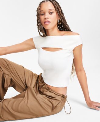 Women's Off-The-Shoulder Cutout Sweater Tank