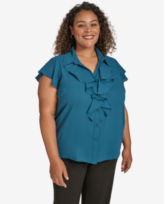 Calvin Klein - Plus Size Ruffled Flutter-Sleeve Blouse