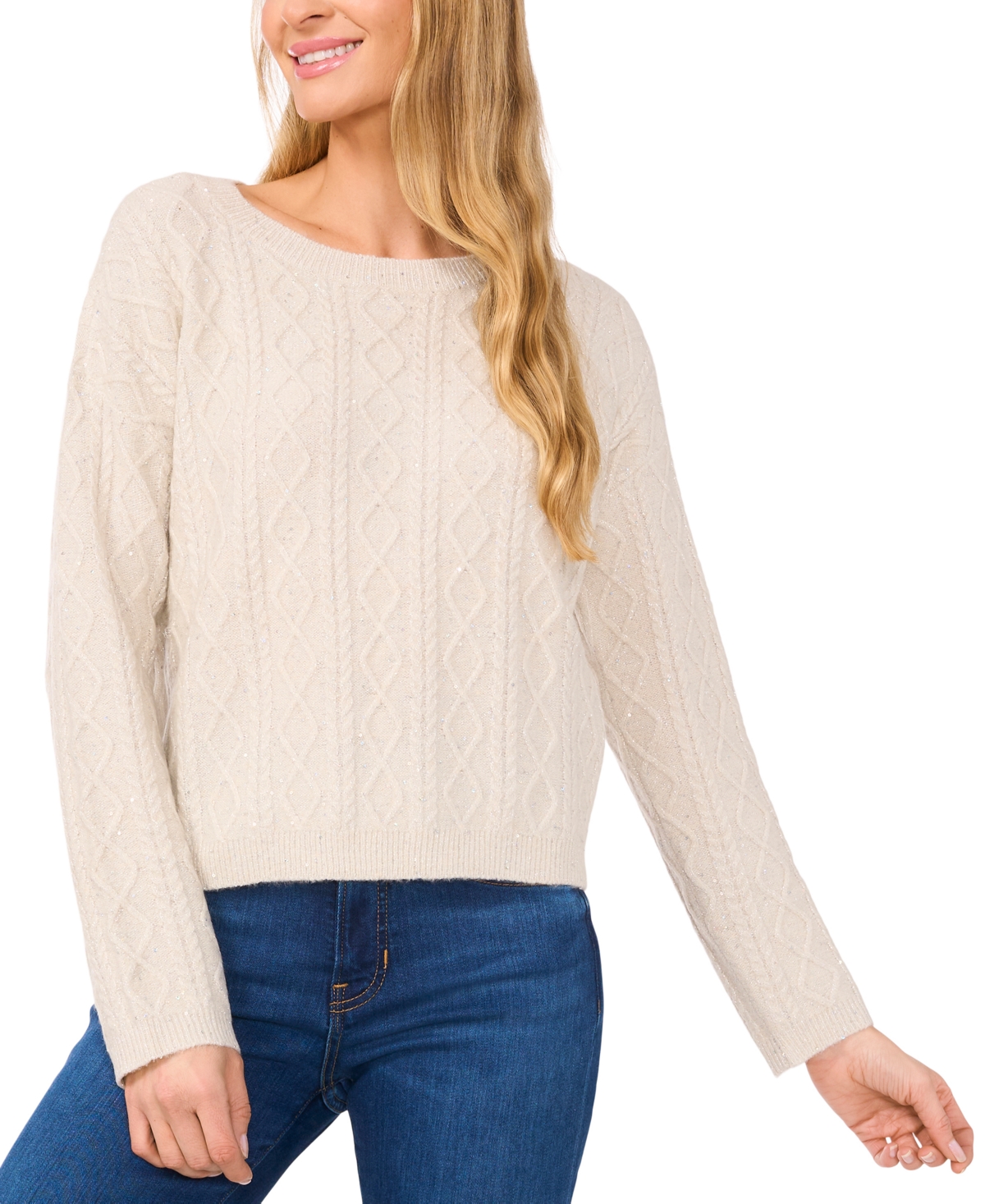 Cece Women's Embellished Cable-knit Pullover Sweater In Antique White