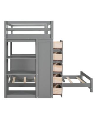 Twin Size  Solid Pine and Plywood Bunk Bed With LED Light And USB Ports