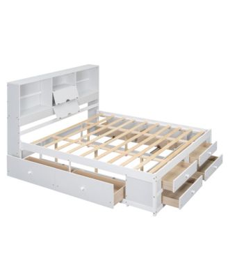 Streamdale King Size Platform Bed with Storage Headboard and 8 Drawers, White