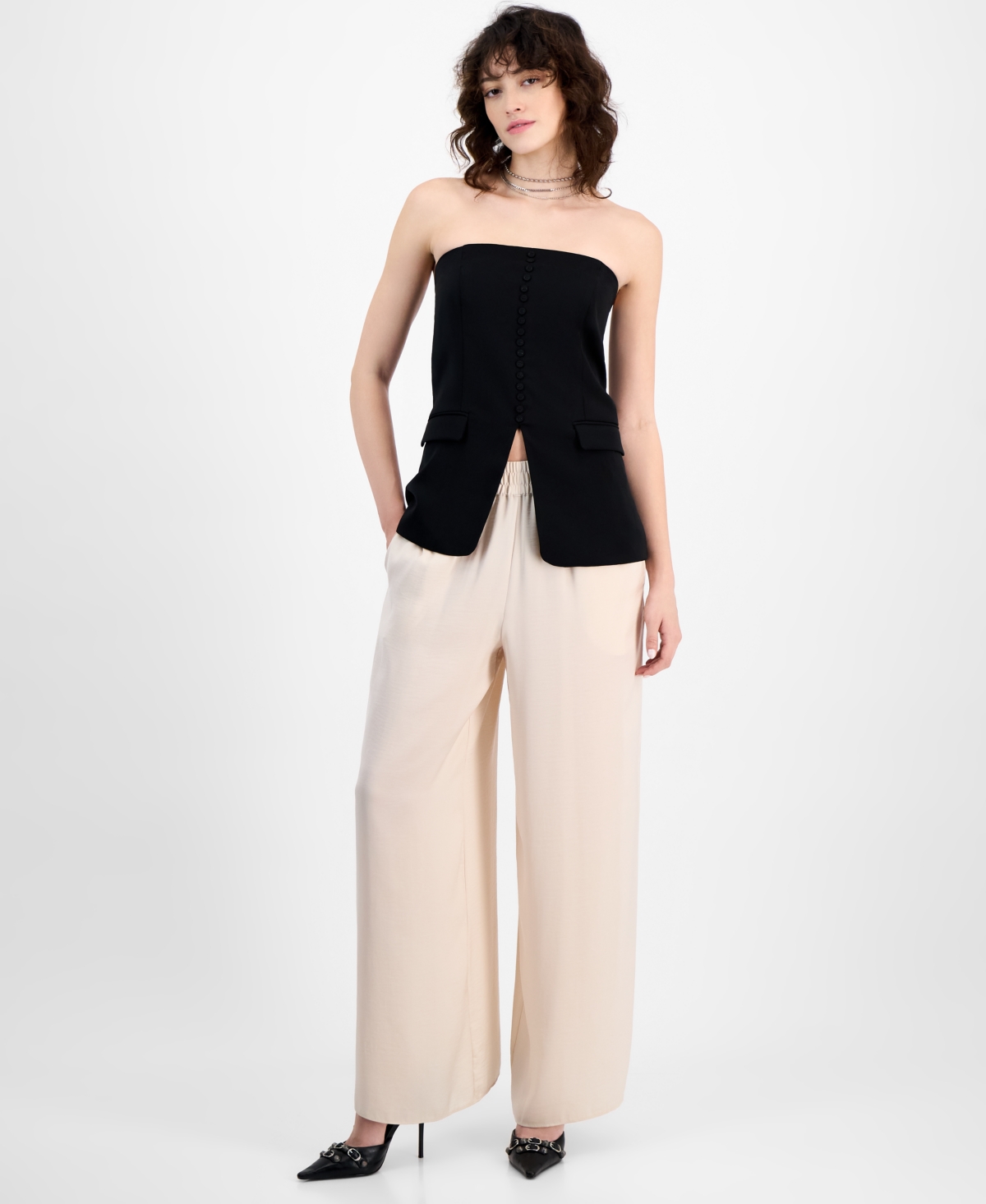 BAR III WOMEN'S STRAPLESS BUTTON-FRONT CORSET VEST TOP, EXCLUSIVELY AT MACY'S 