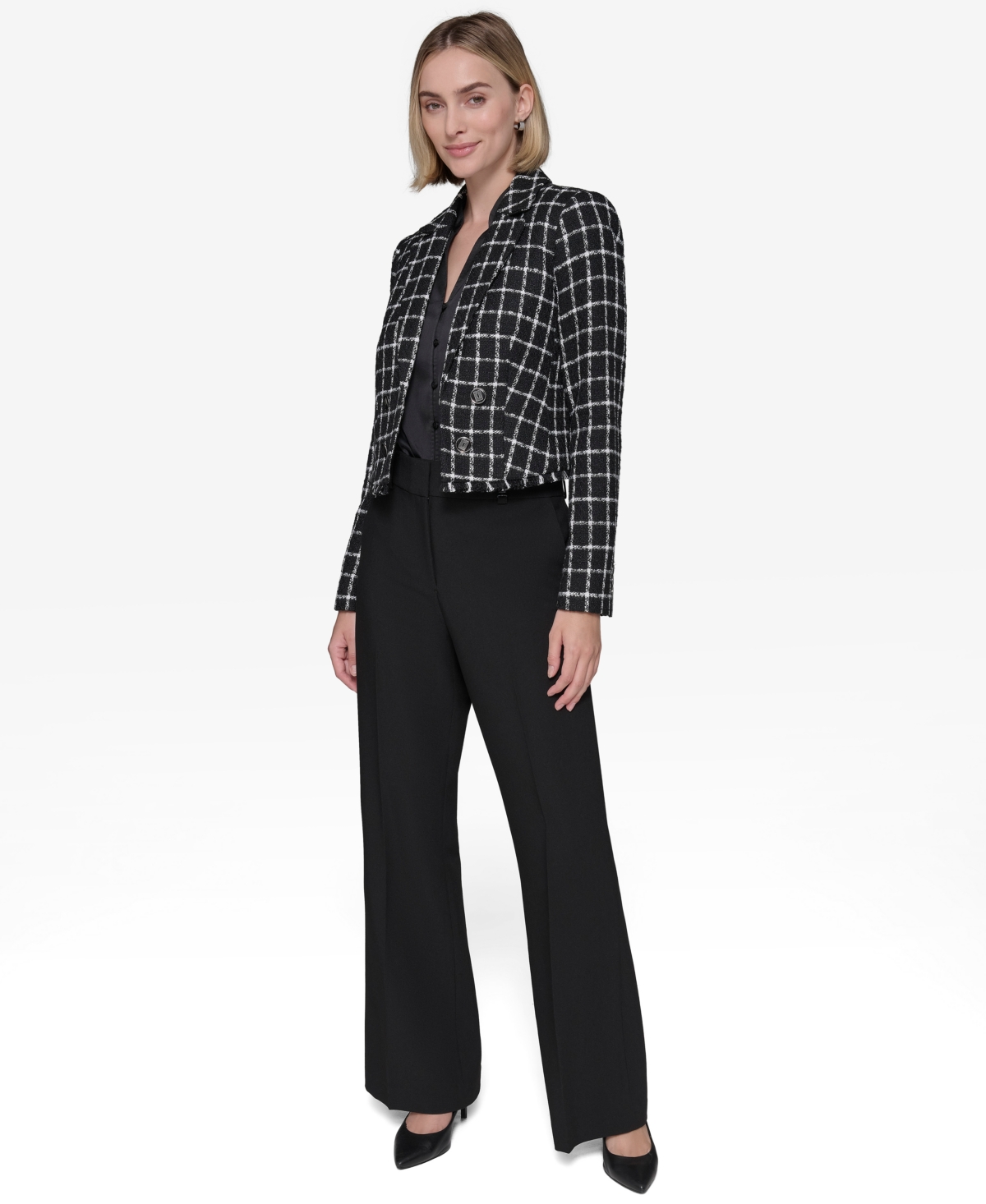 Karl Lagerfeld Paris Women's Tweed Windowpane Jacket -sft Wt