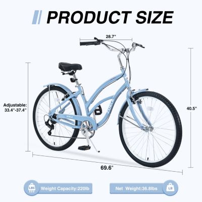 Streamdale 7 Speed Bicycles, Multiple Colors 26"Inch Beach Cruiser Bike