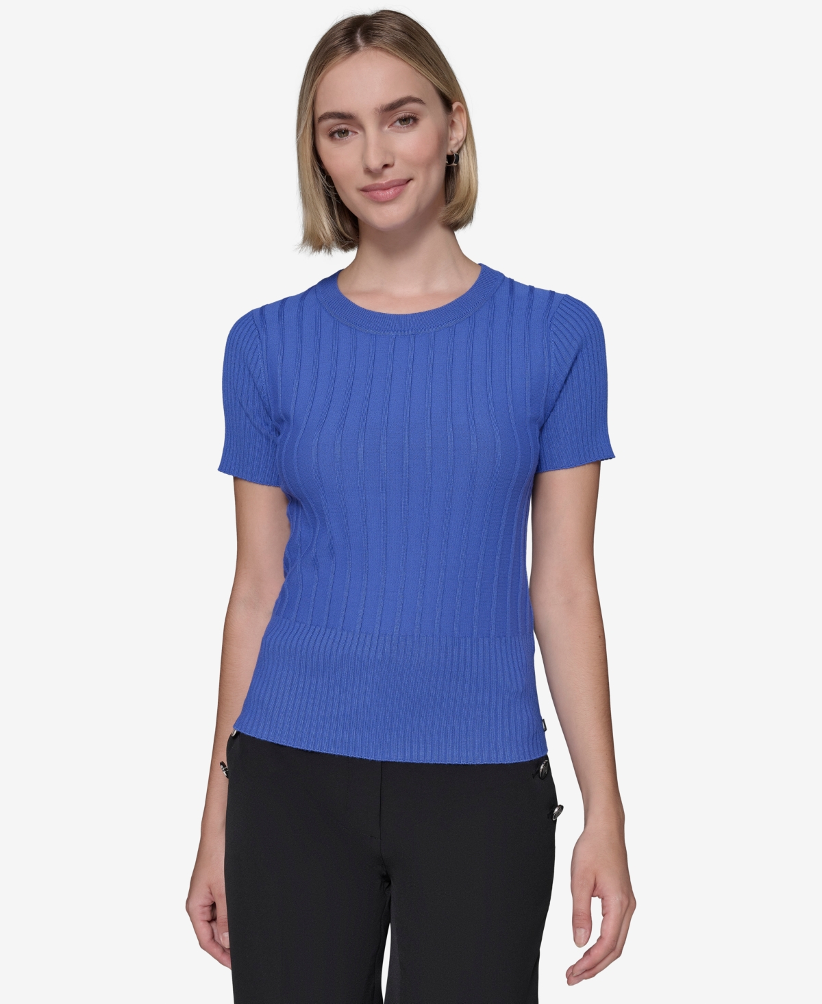 Karl Lagerfeld Paris Women's Ribbed Short-Sleeve Sweater