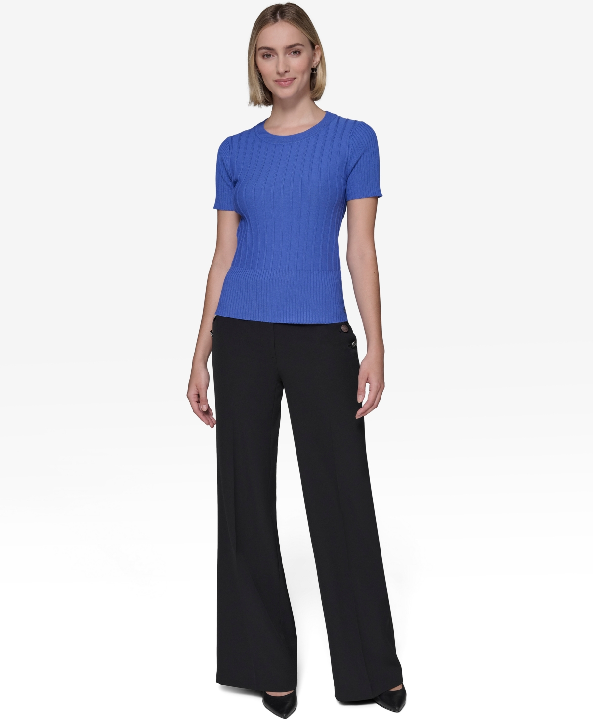 Karl Lagerfeld Paris Women's Ribbed Short-Sleeve Sweater