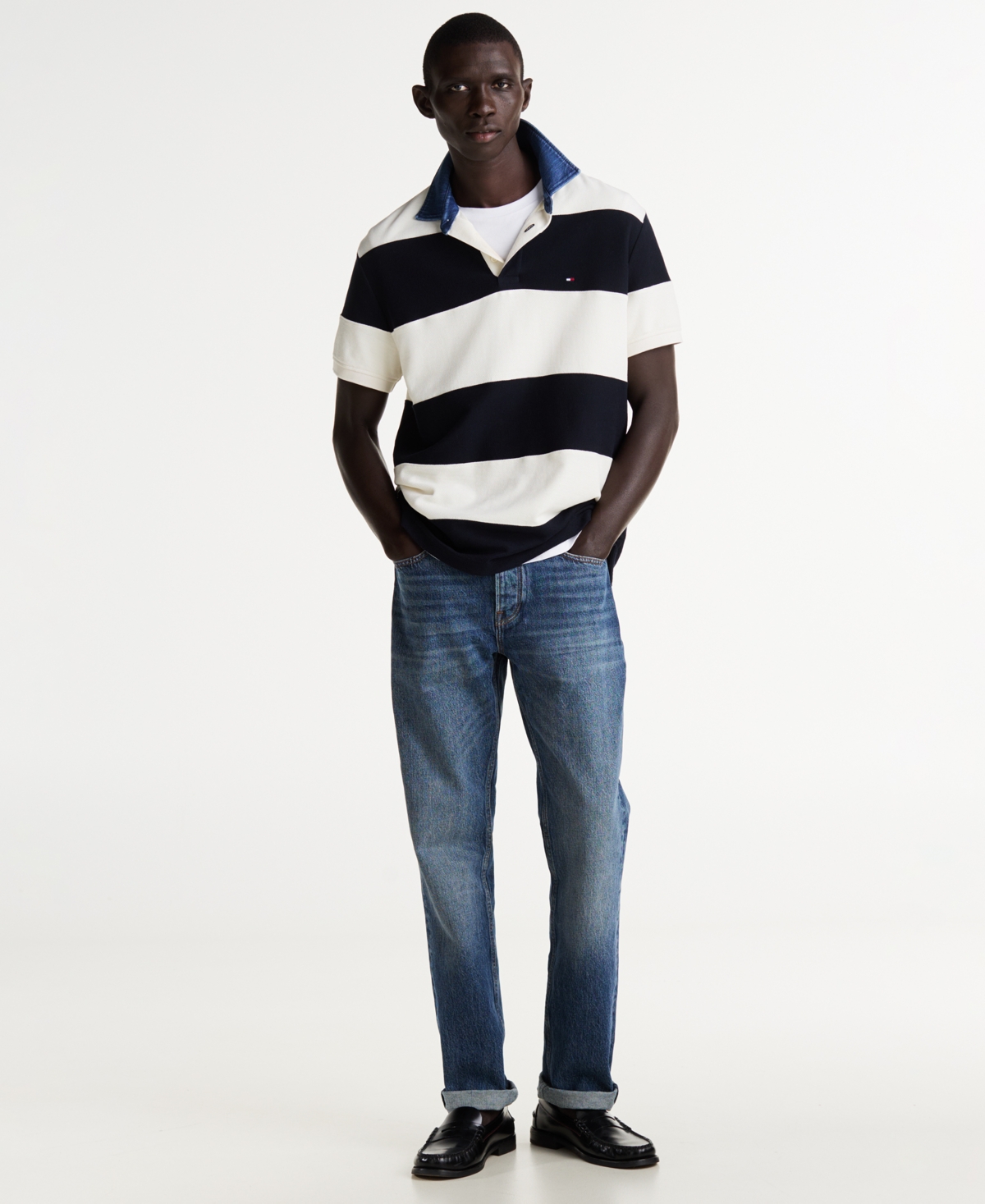 Tommy Hilfiger Men's Relaxed-Fit Stripe Rugby Polo -/ Desert Sky