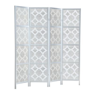 Quarterfoil infused Diamond Design 4-Panel Room Divider, Silver