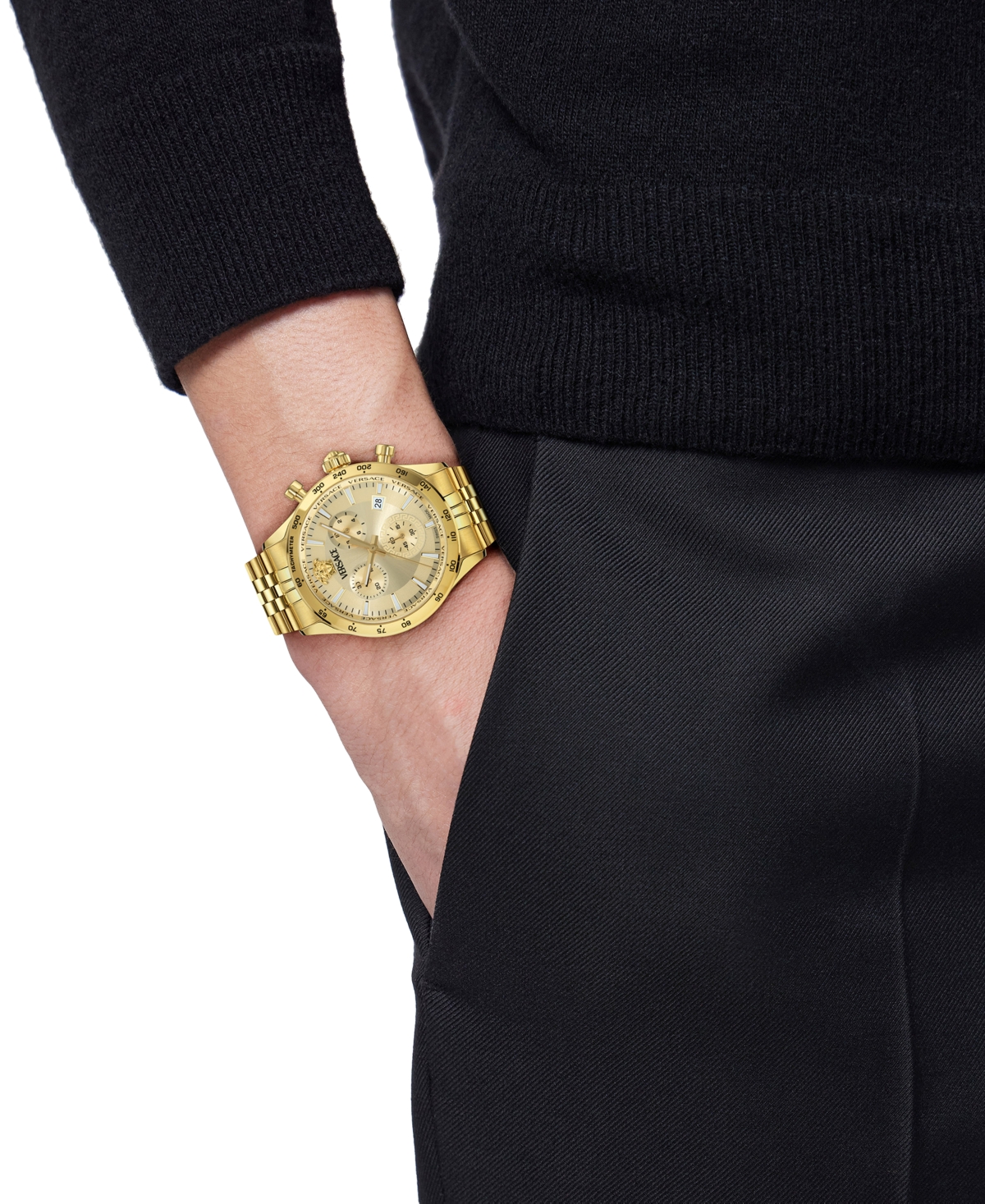 Versace Unisex Swiss Chronograph Hellenyium Gold Ion Plated Bracelet Watch 40mm In Gold