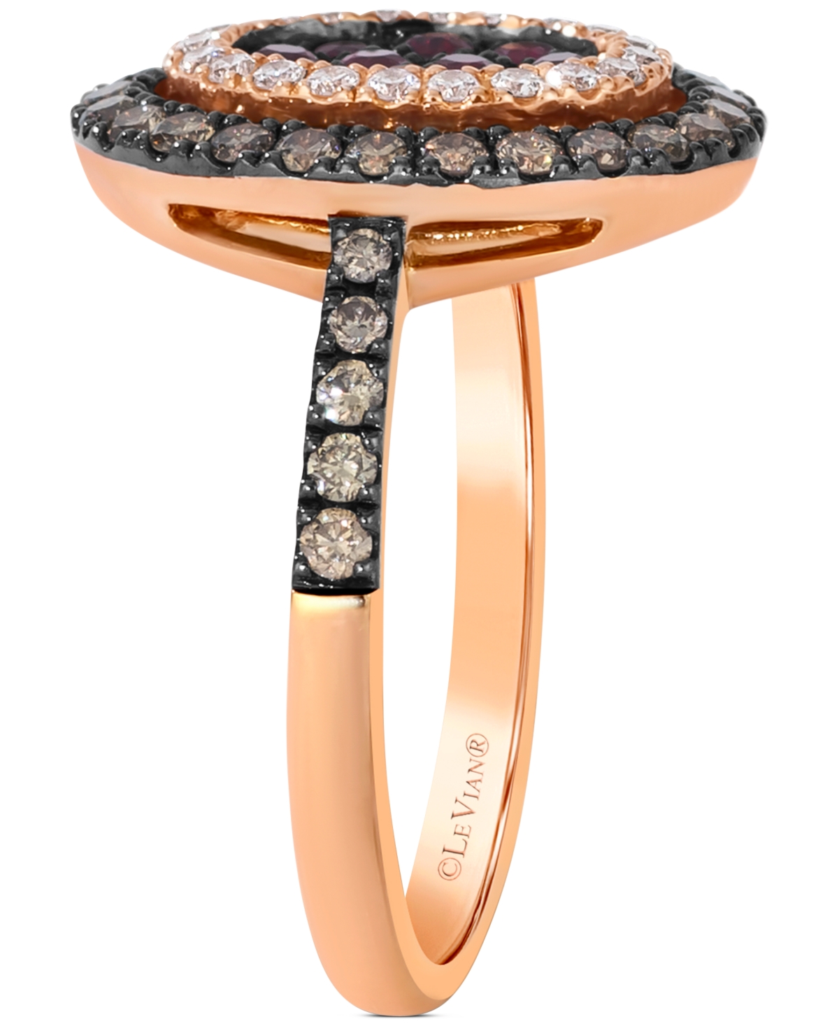 Le Vian Chocolatier Passion Ruby (1/4 ct. t.w.) & Diamond (5/8 ct. t.w.) Halo Cluster Oval Statement Ring in 14k Rose Gold - 14K Strawberry Gold Ring