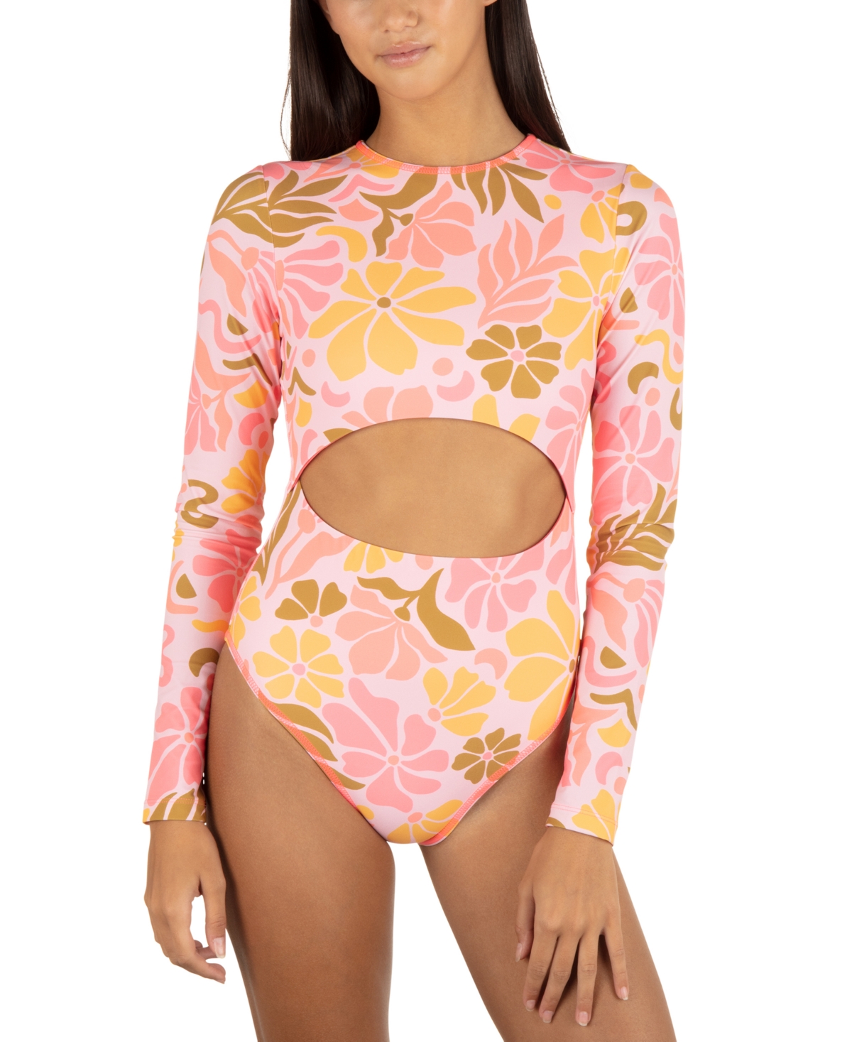 HURLEY JUNIORS' ISOLA PRINTED CUT-OUT BACK ZIP SURF SUIT 
