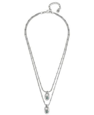 Sterling Silver Plated Metal Alloy Double Chain with Blue Faceted Crystals