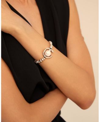 Sterling Silver Round Beads Cultivated Pearl Bracelet